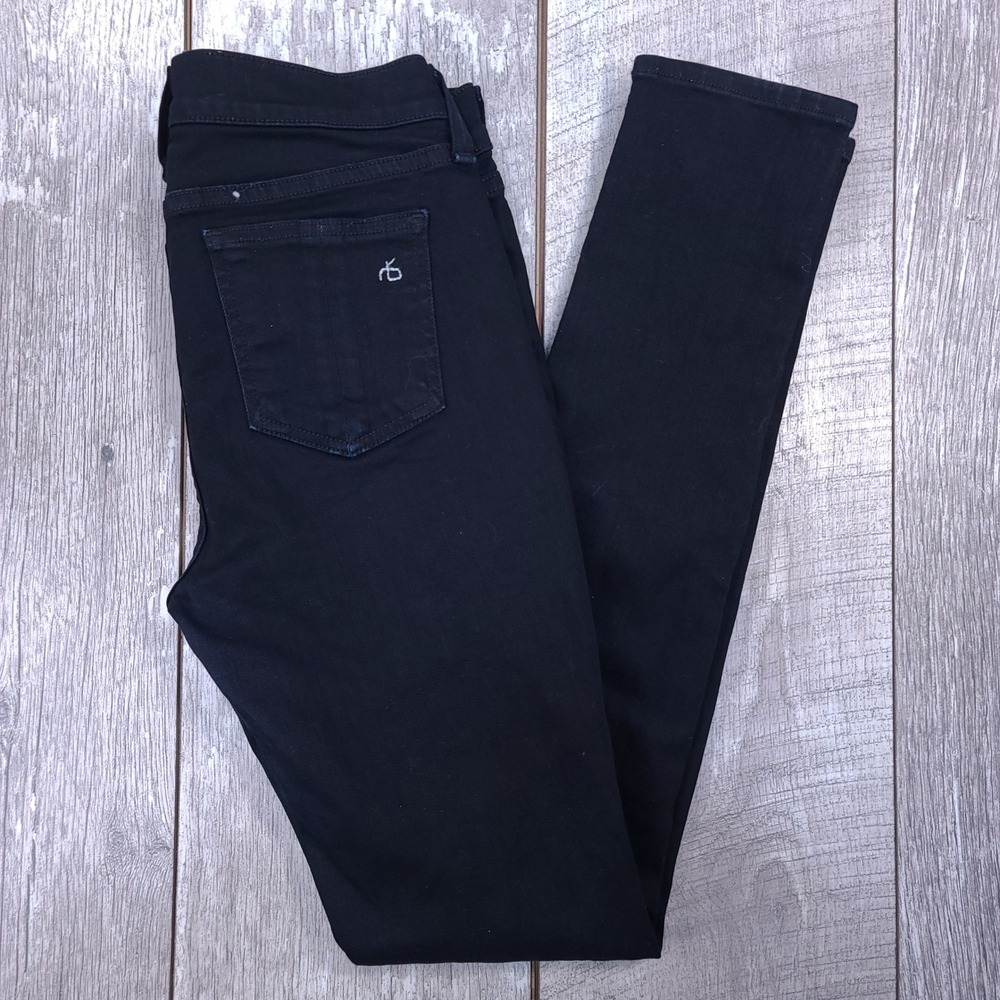 Rag & Bone Skinny Jeans Womens Size 27x30 Black Distressed Knee Coal